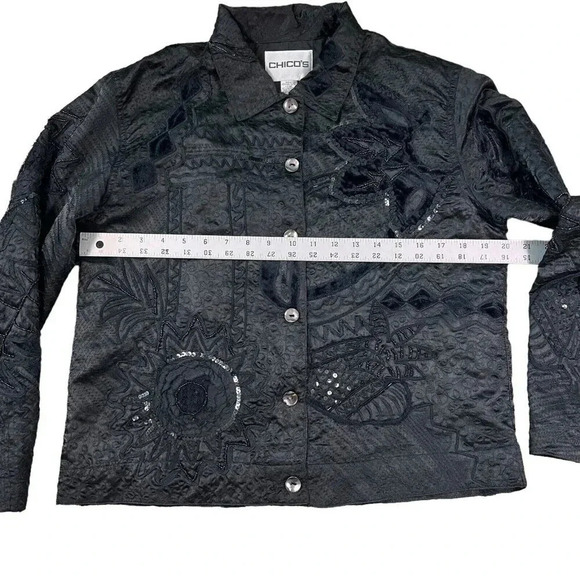 Chicos Black Lace Embroidered Jacket Button Down Shirt Sequin Floral Size 1 US M - Picture 6 of 9